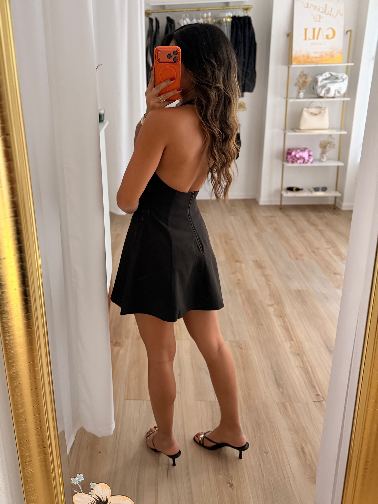 Back out little black halter dress