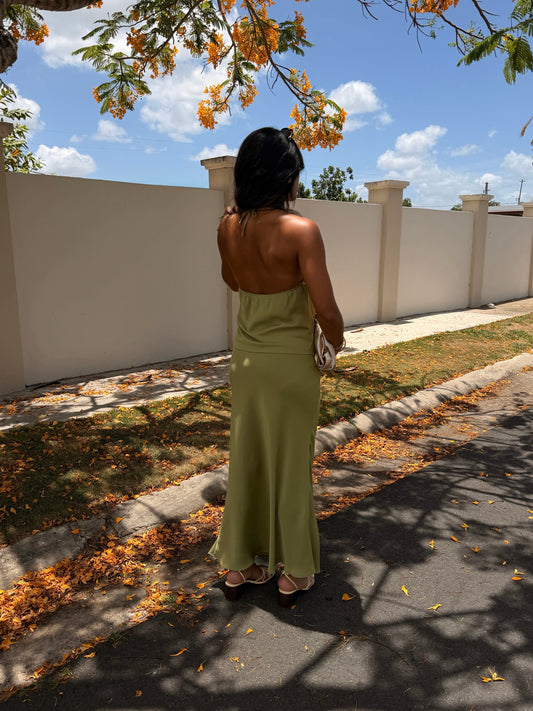 The Olive Satin Skirt