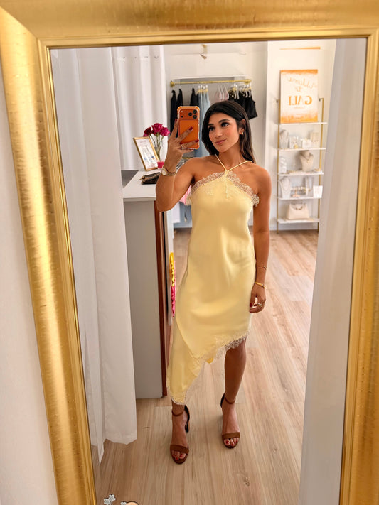 The satin x lace dress (butter yellow)