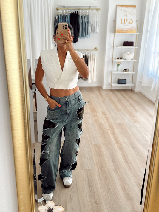 Army detail distress baggy denim