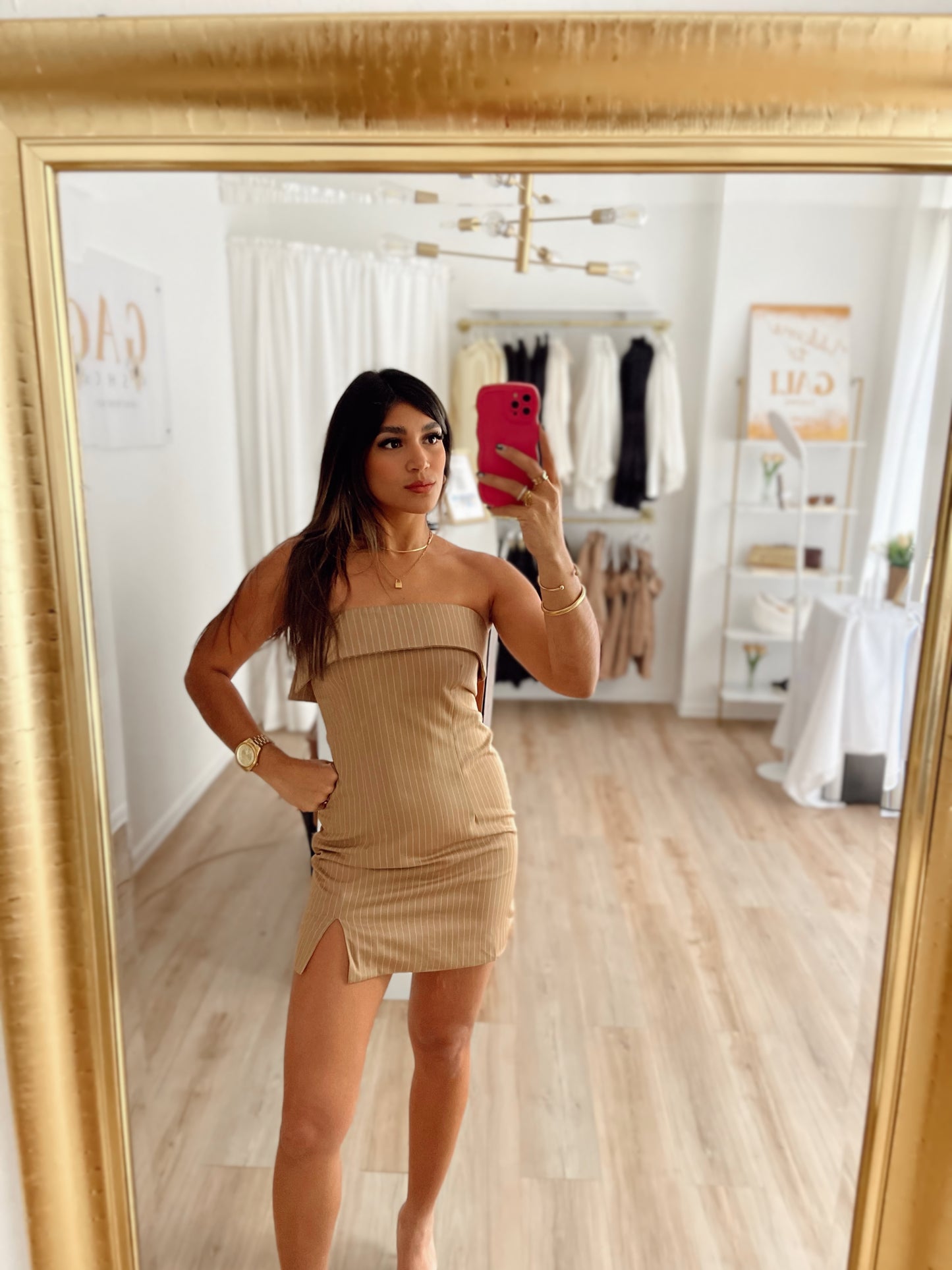 Taupe mini dress and blazer set