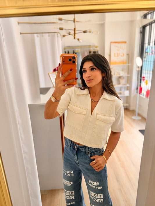 Double pocket denim top