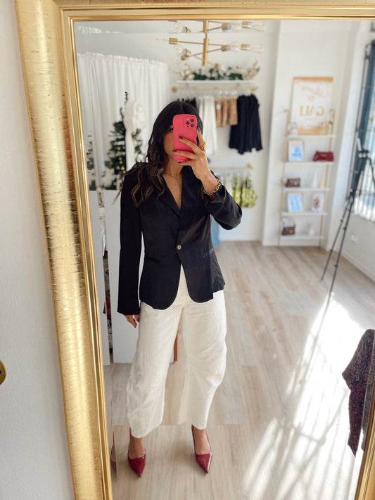 Satin padded shoulder blazer