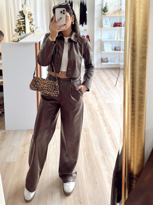 Chocolate leather pants