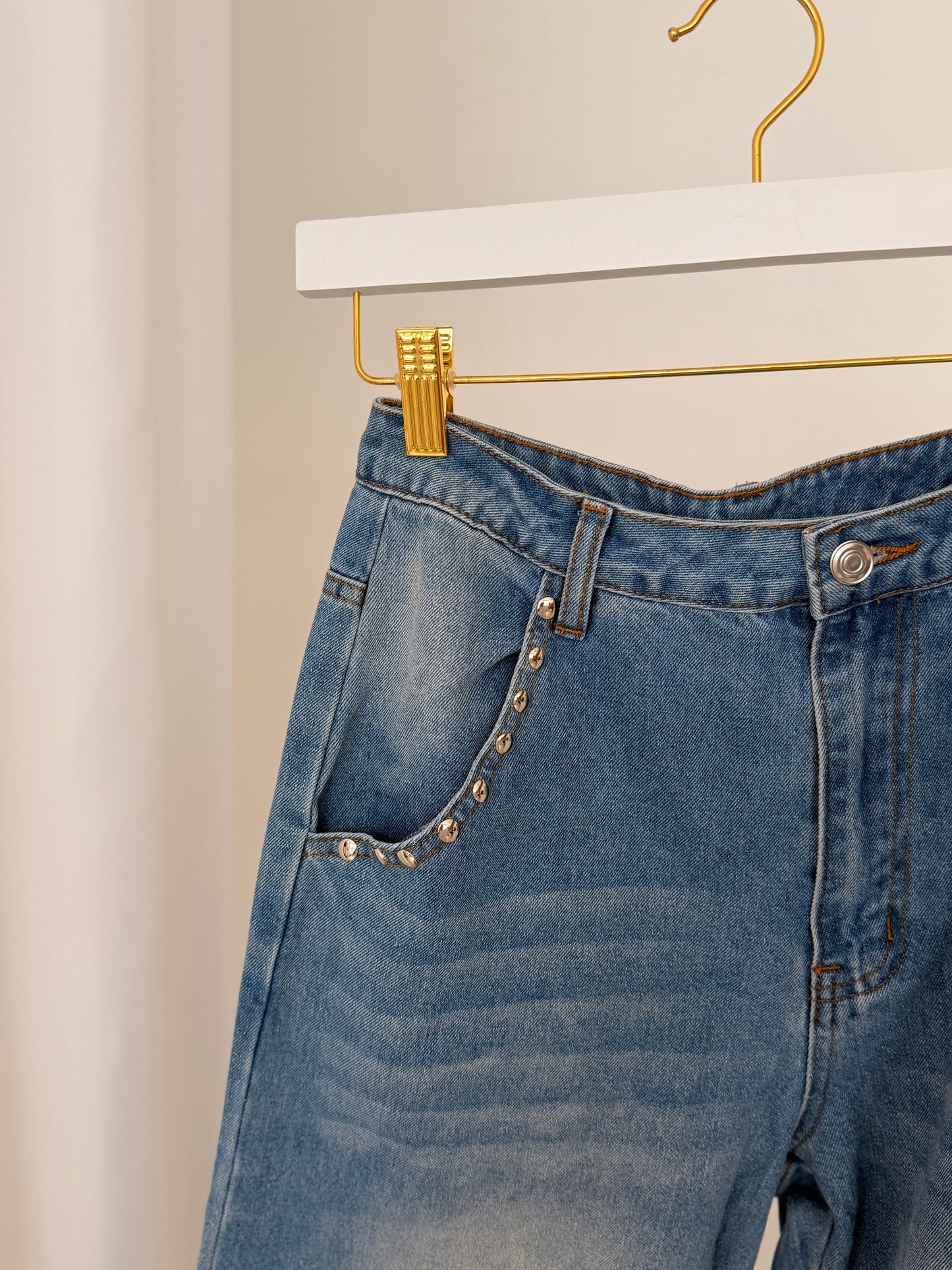 Silver dots two ways denim