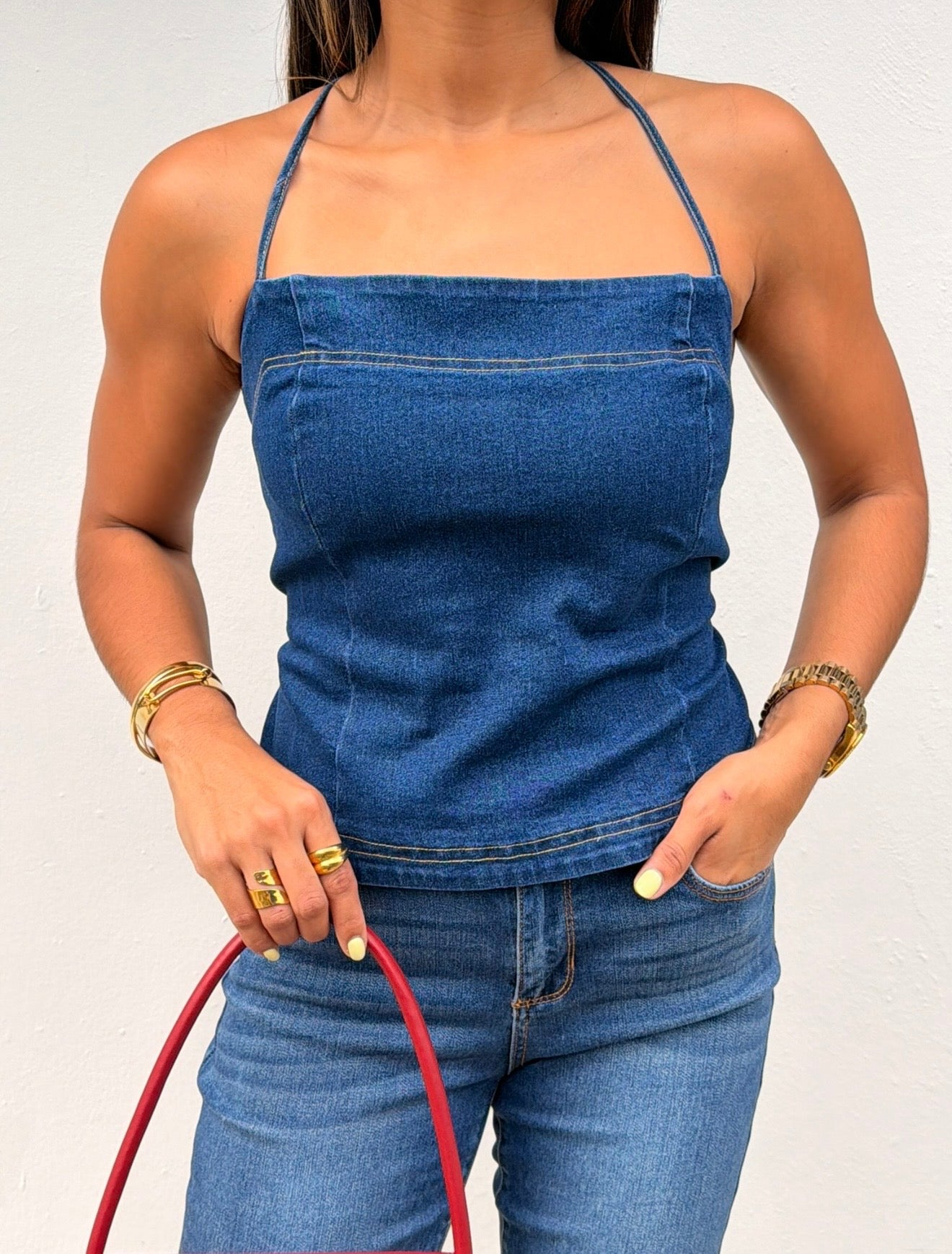 The Icon Cross Back Denim Top