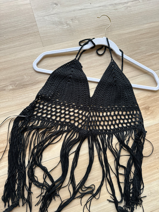 Black crochet and fringes cover up top