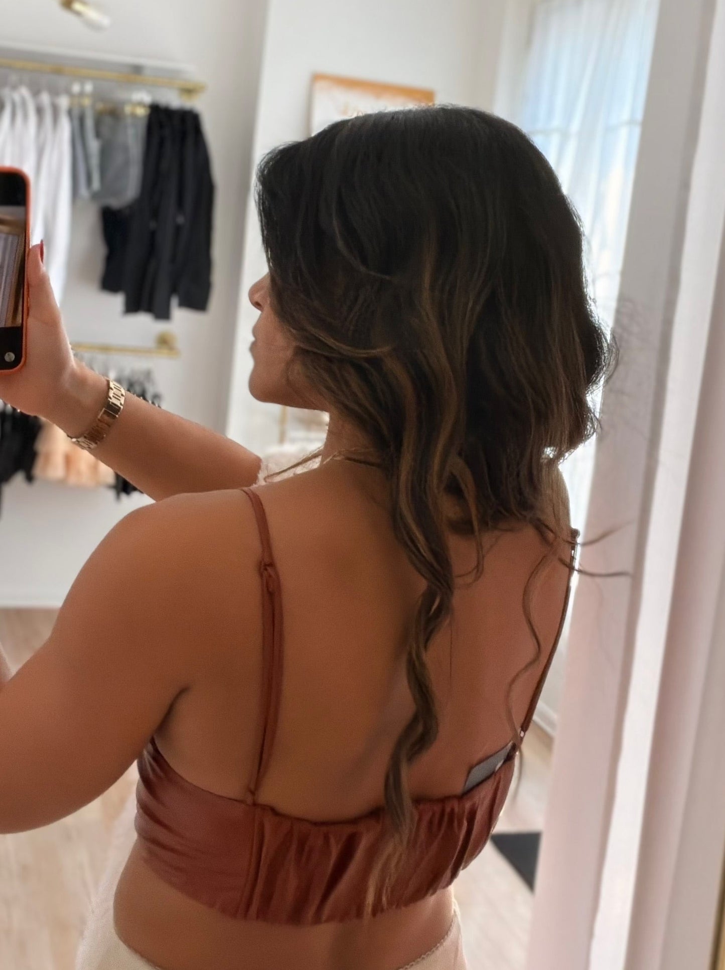 Cognac leather bralette top