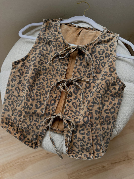 Leopard denim vest