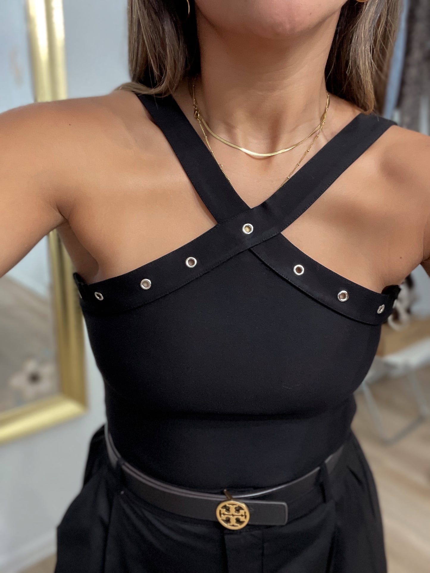 Black V neck bodysuit