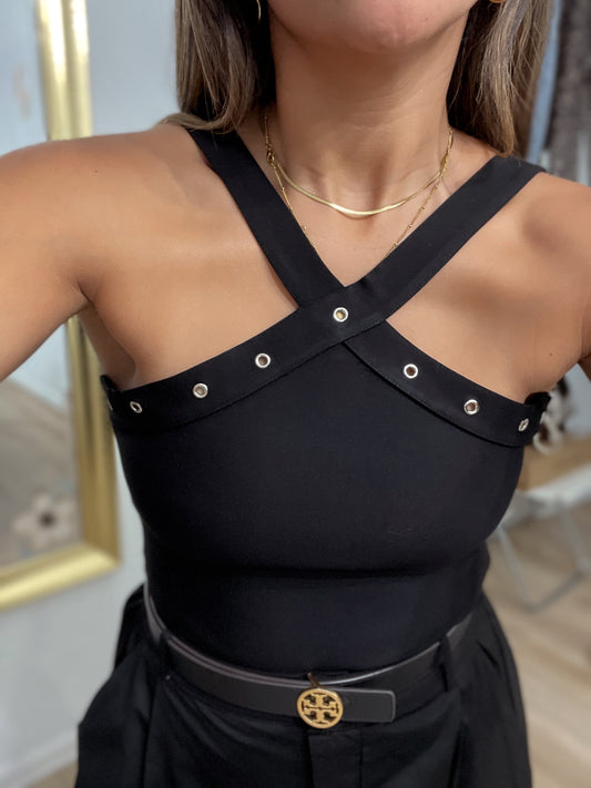 Black V neck bodysuit