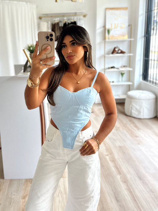 Sky blue denim corset