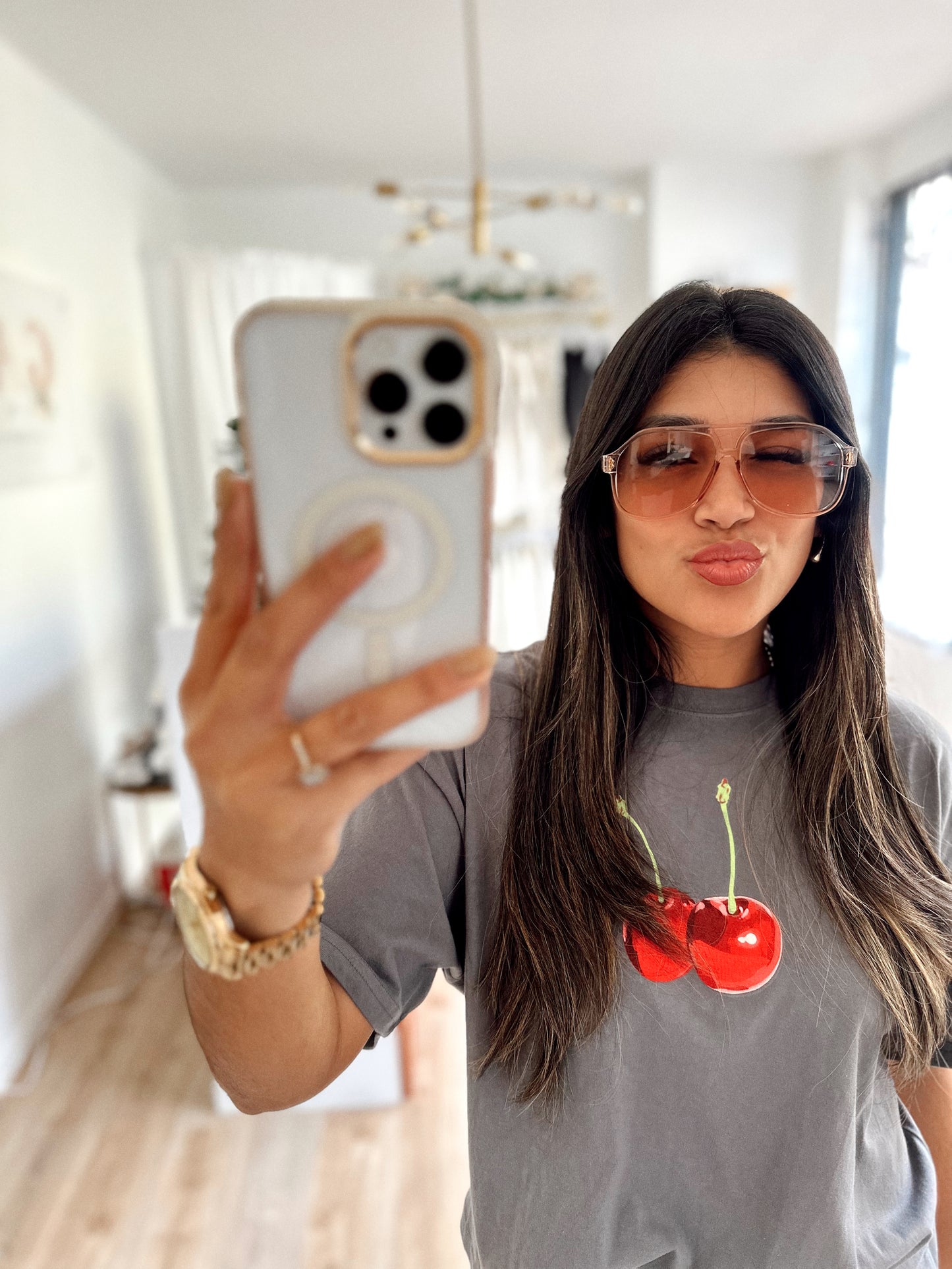 Peachy clear retro sunglasses