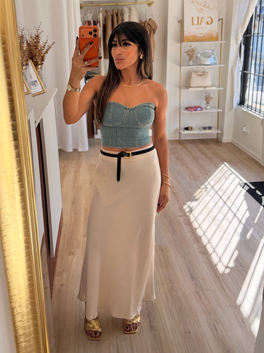 Bow waist detail ivory maxi skirt