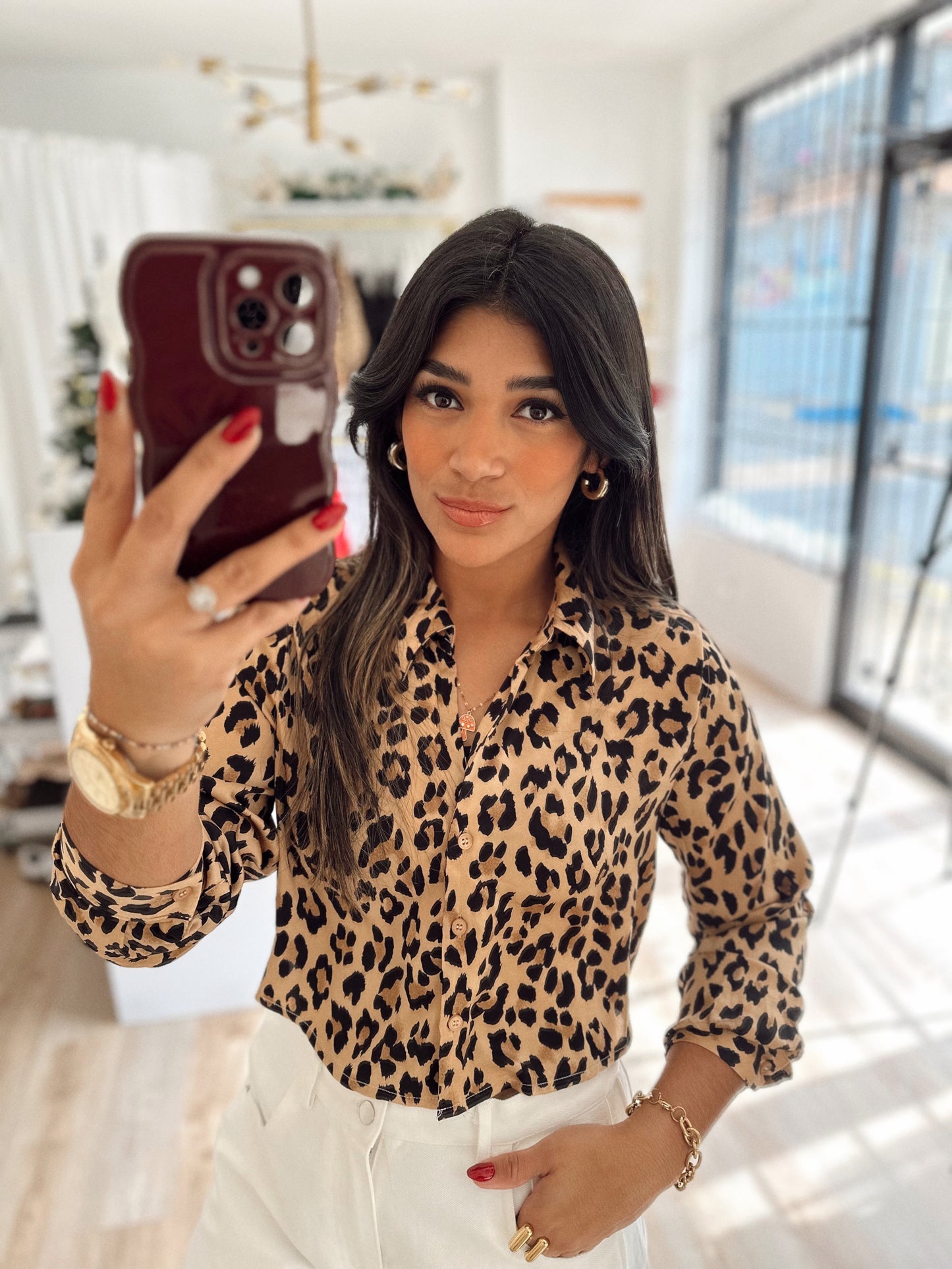 Animal print satin top