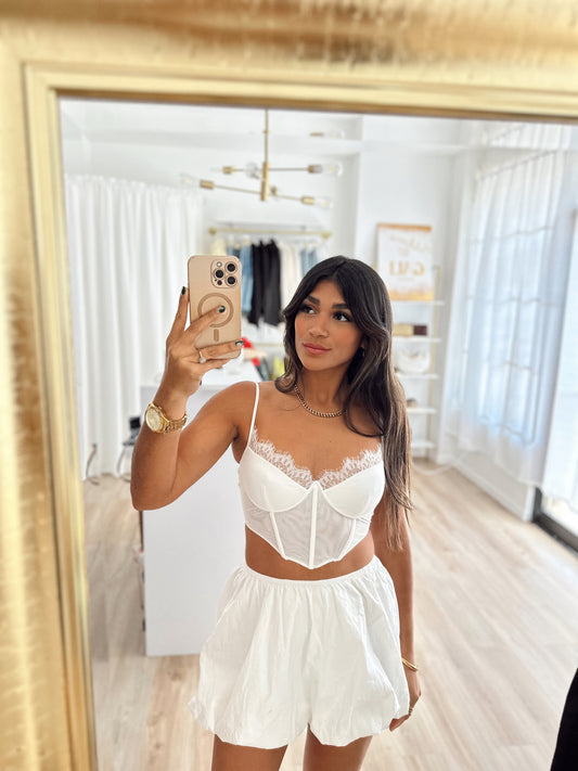 Lace x mesh bralette (white)