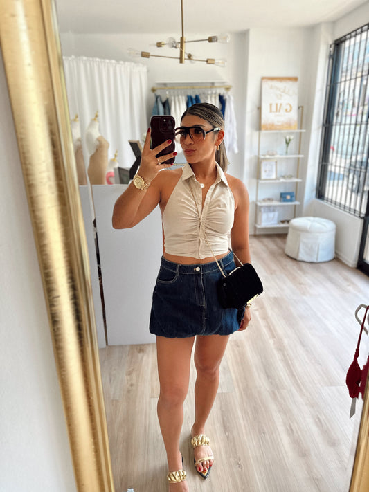 Creamy halter linen top