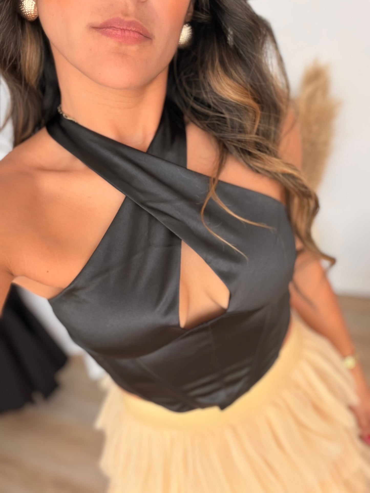 Black satin corset top