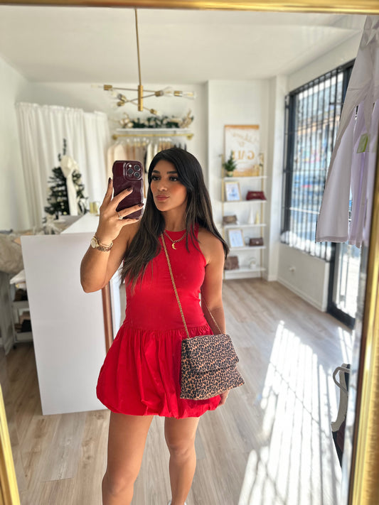 Bubble contrast dress (red)