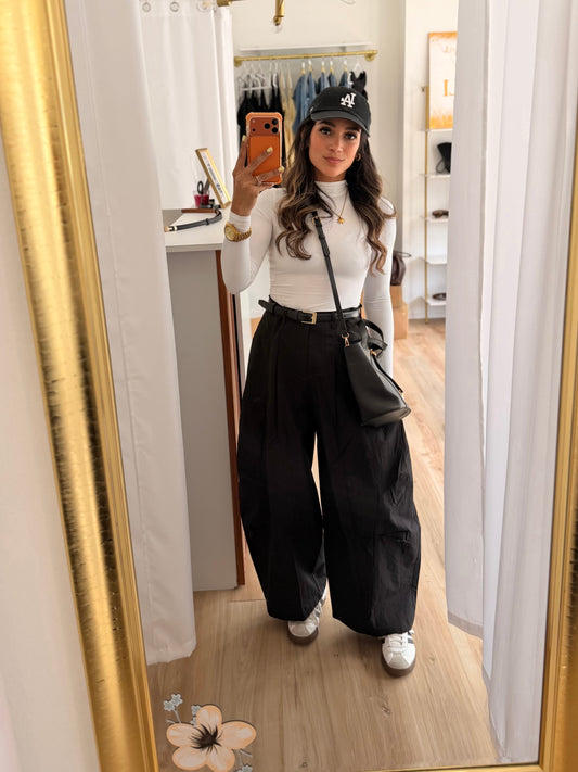 Black parachute pants