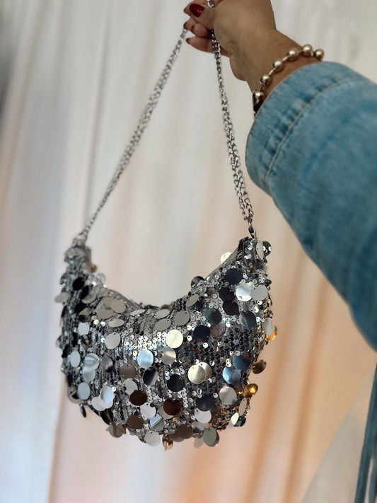 Half-moon sequin bag (silver)