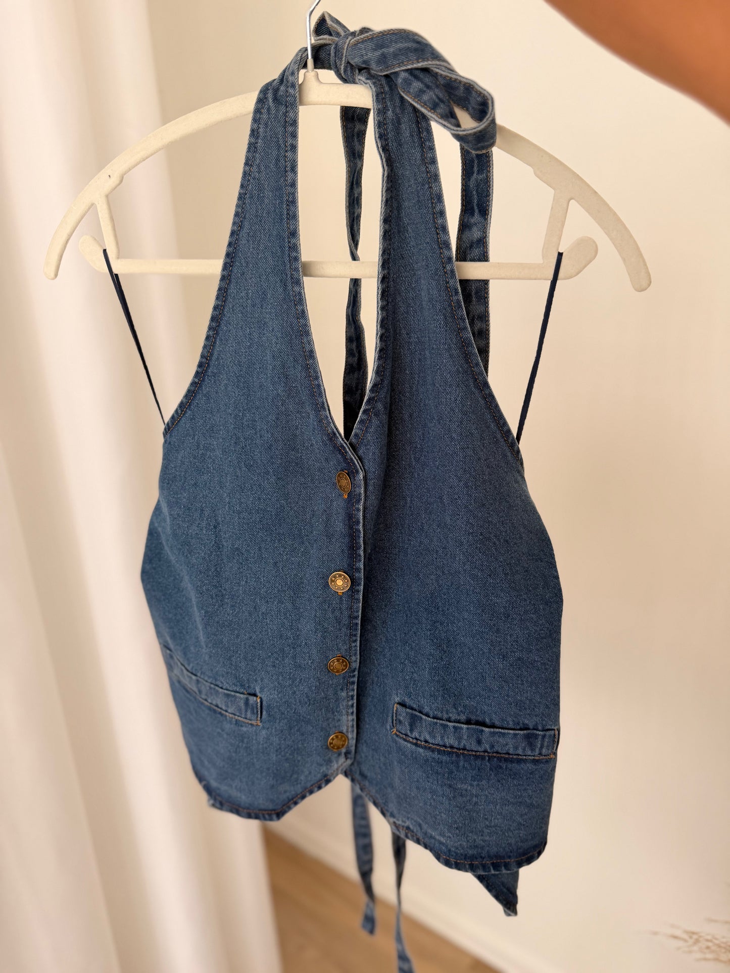 Denim flare x back out x halter top