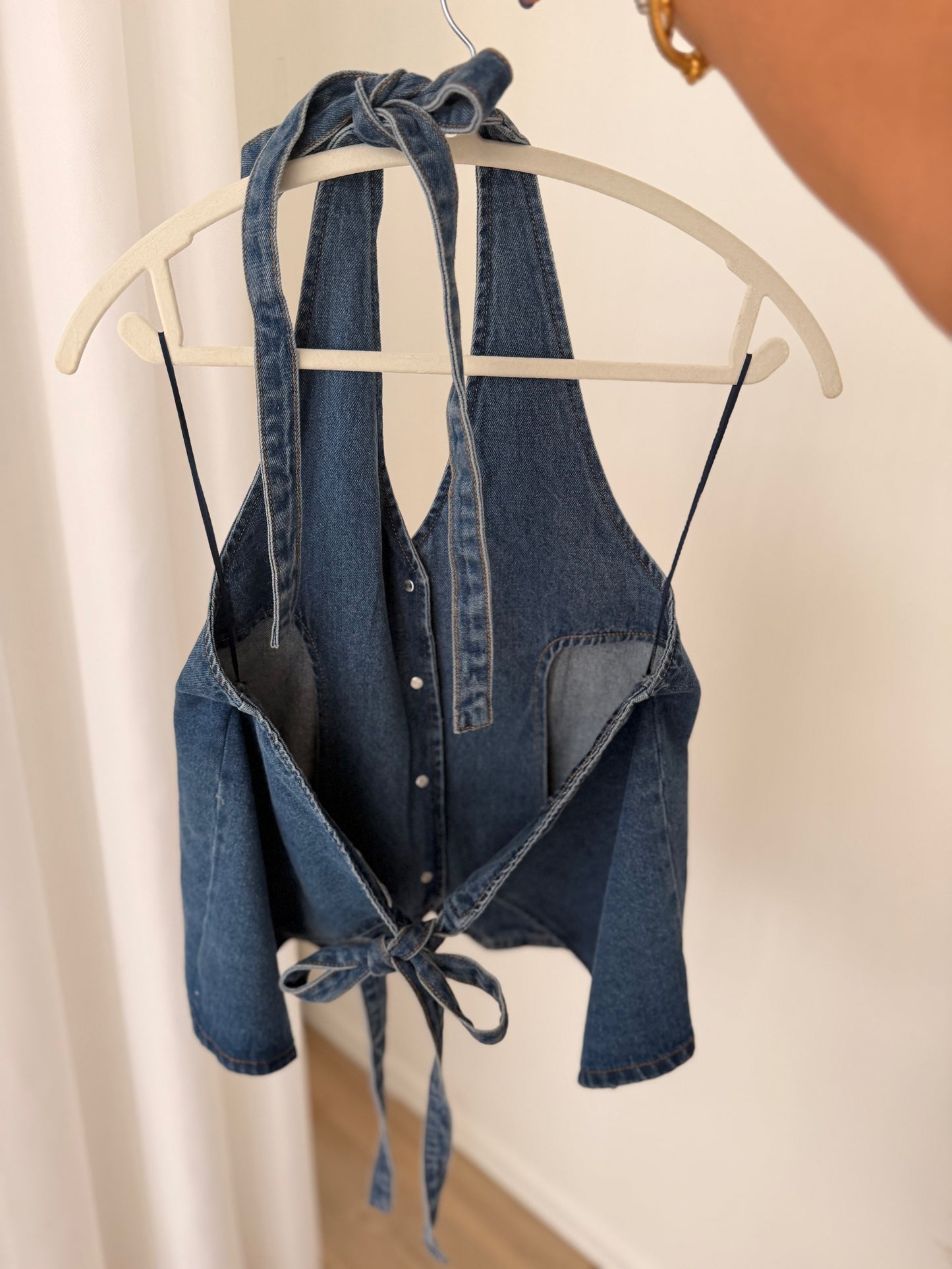 Denim flare x back out x halter top