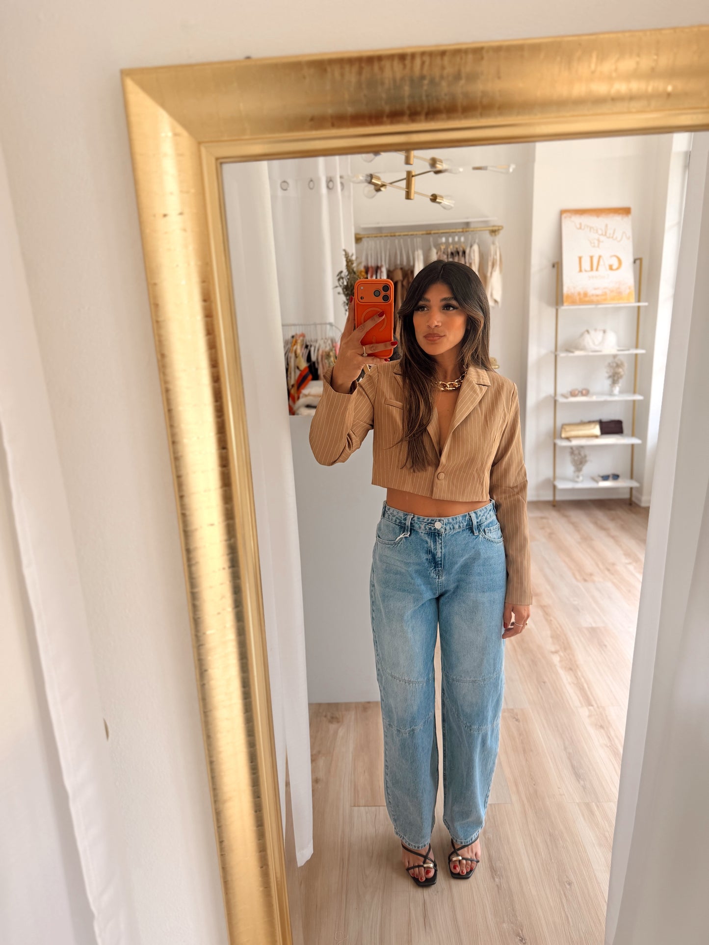 Taupe striped cropped blazer