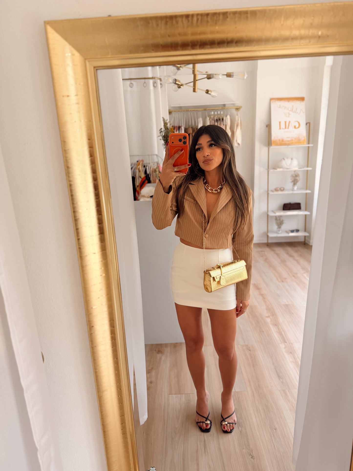 Taupe striped cropped blazer