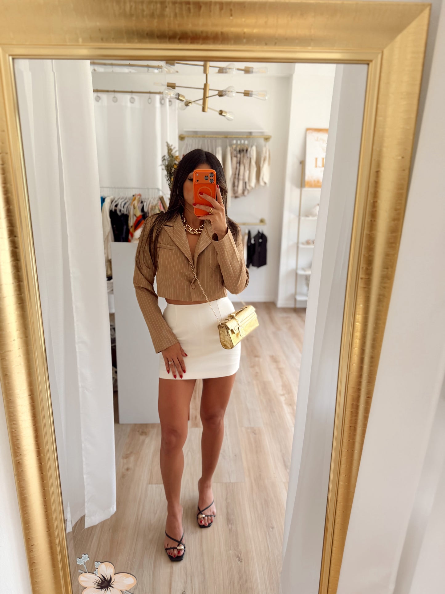 Taupe striped cropped blazer