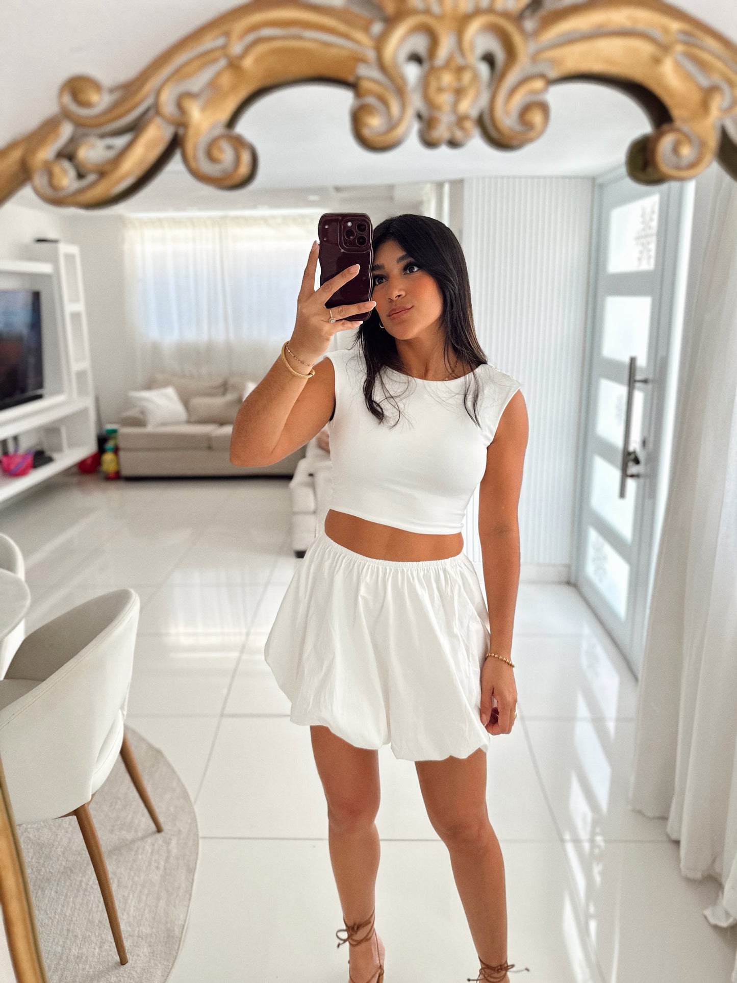 Bone white linen bubble skirt