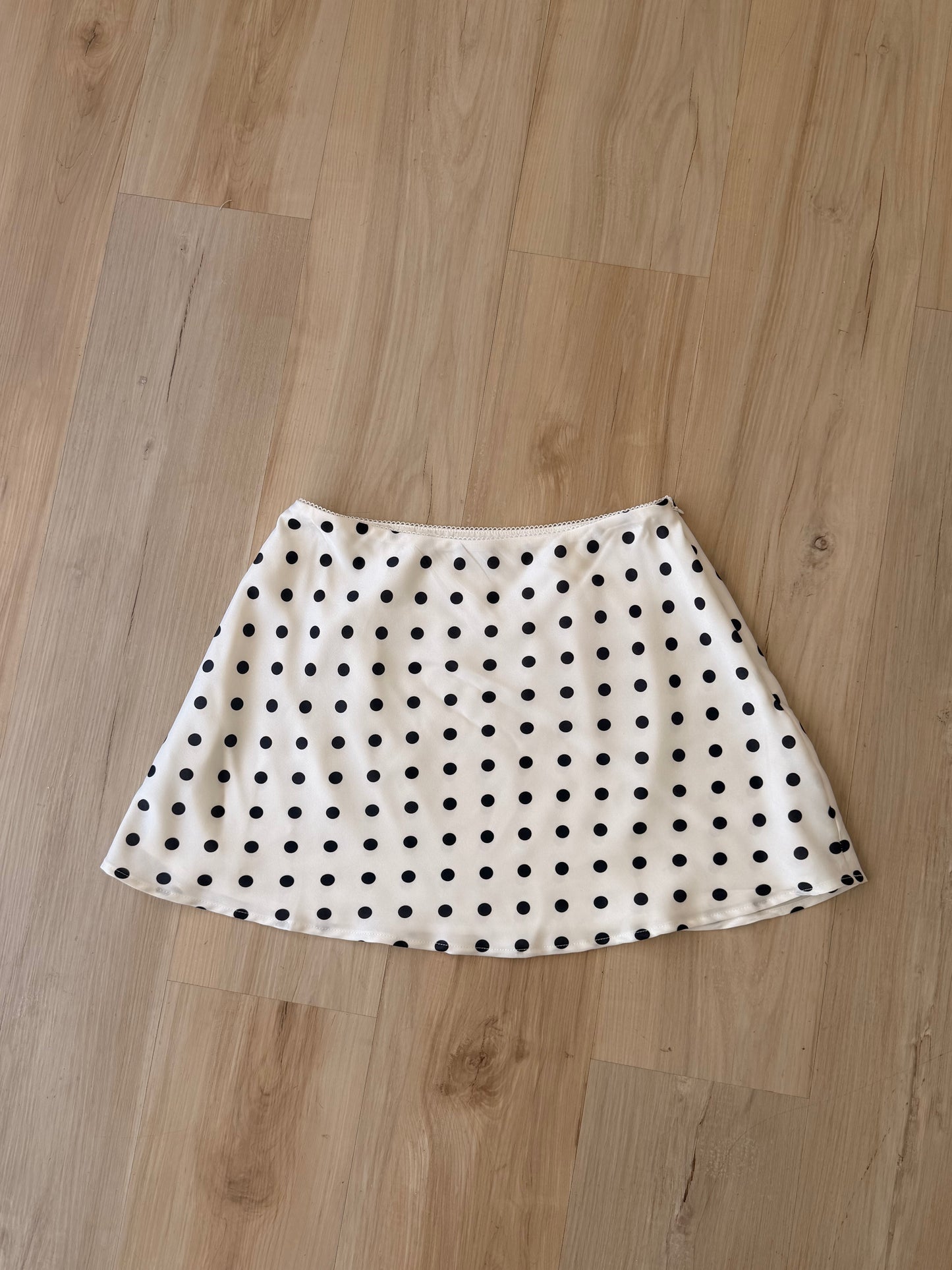 The Polka Satin A-Line Mini skirt