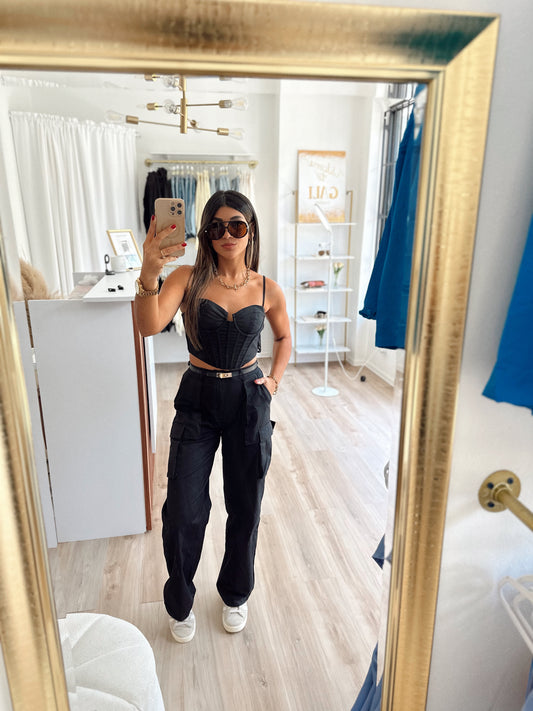 Black corset & cargo pants set