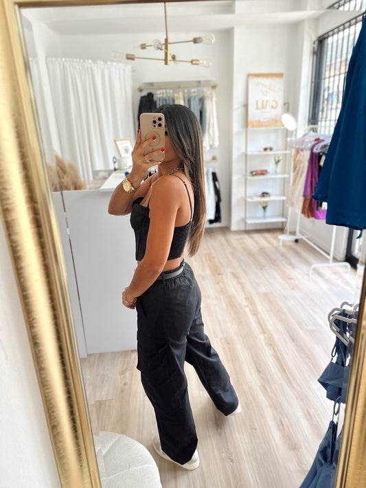 Black corset & cargo pants set