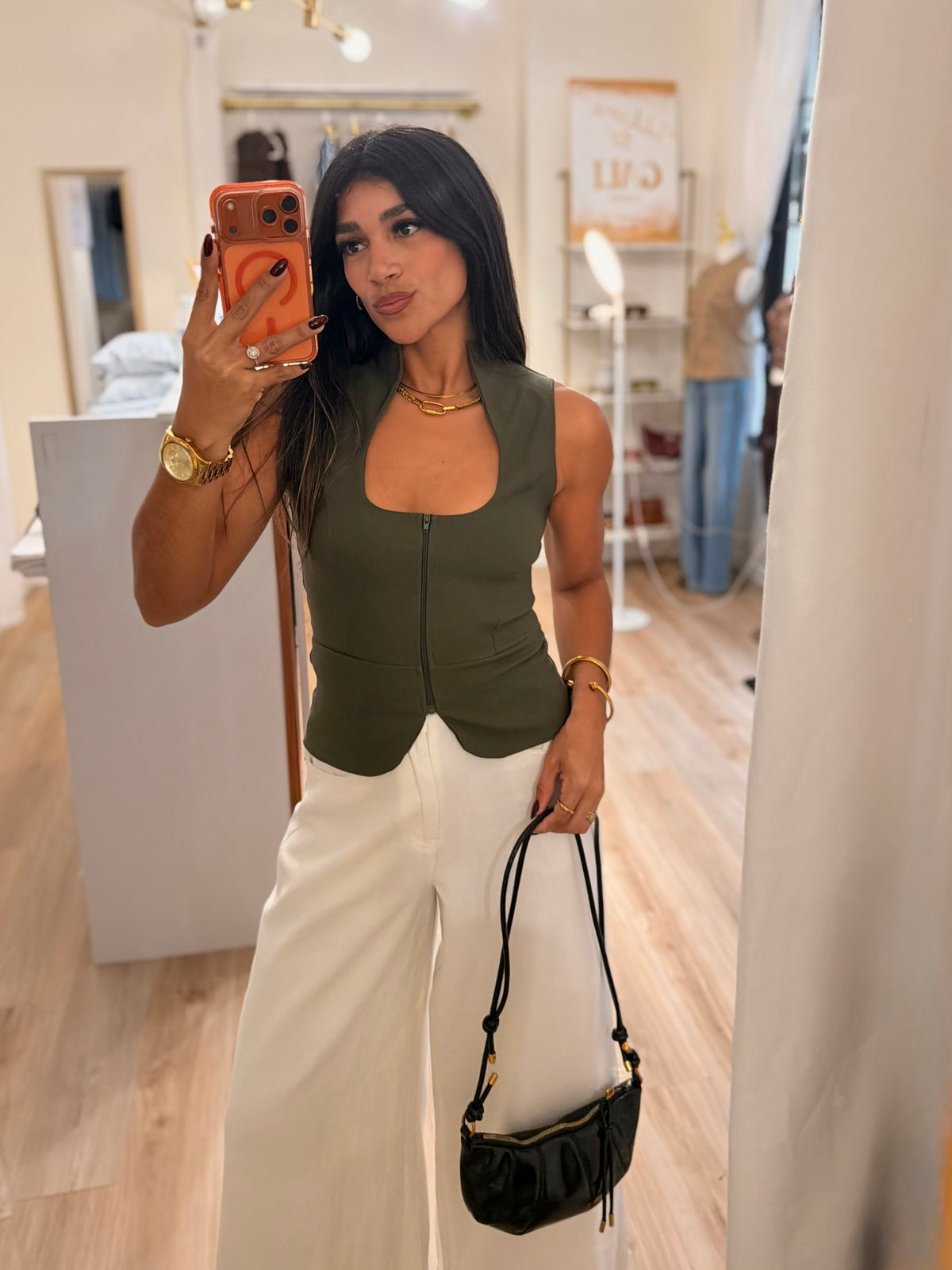 The Curved Zip Up Top ( Army green)