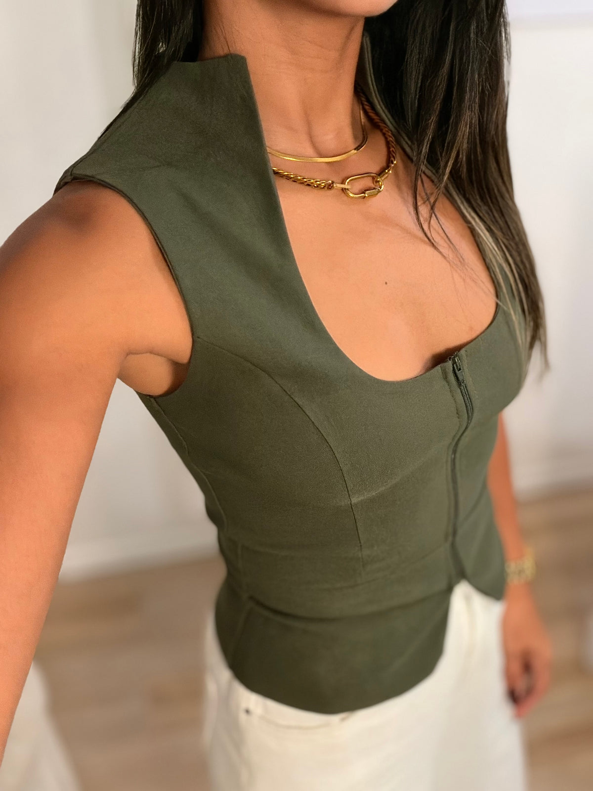 The Curved Zip Up Top ( Army green)